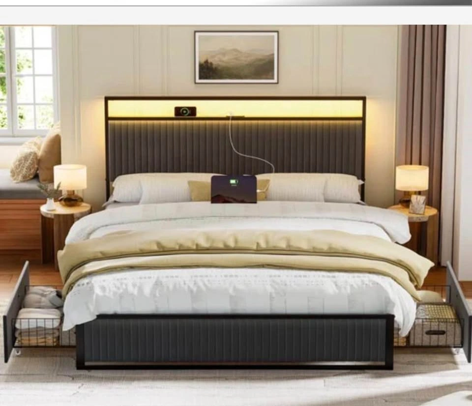 Bed frame with headboard and mattress - photo 2