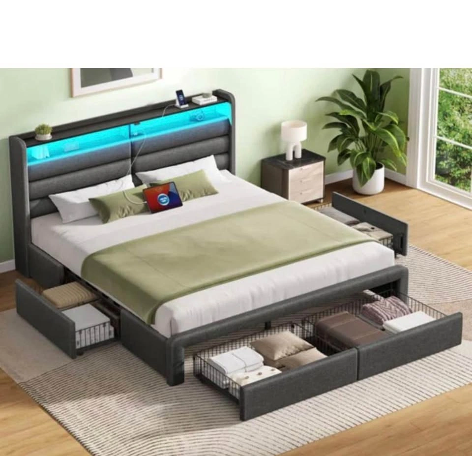 Bed frame with headboard and mattress - photo 3