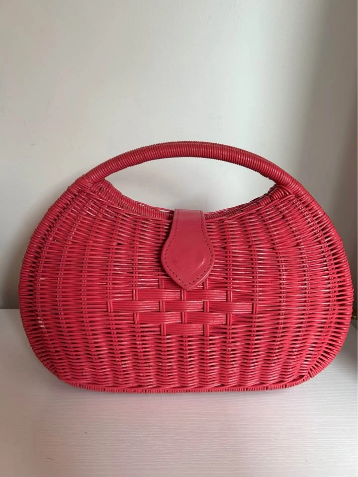 Hot Pink Woven Top Handle Basket Bag - photo 2