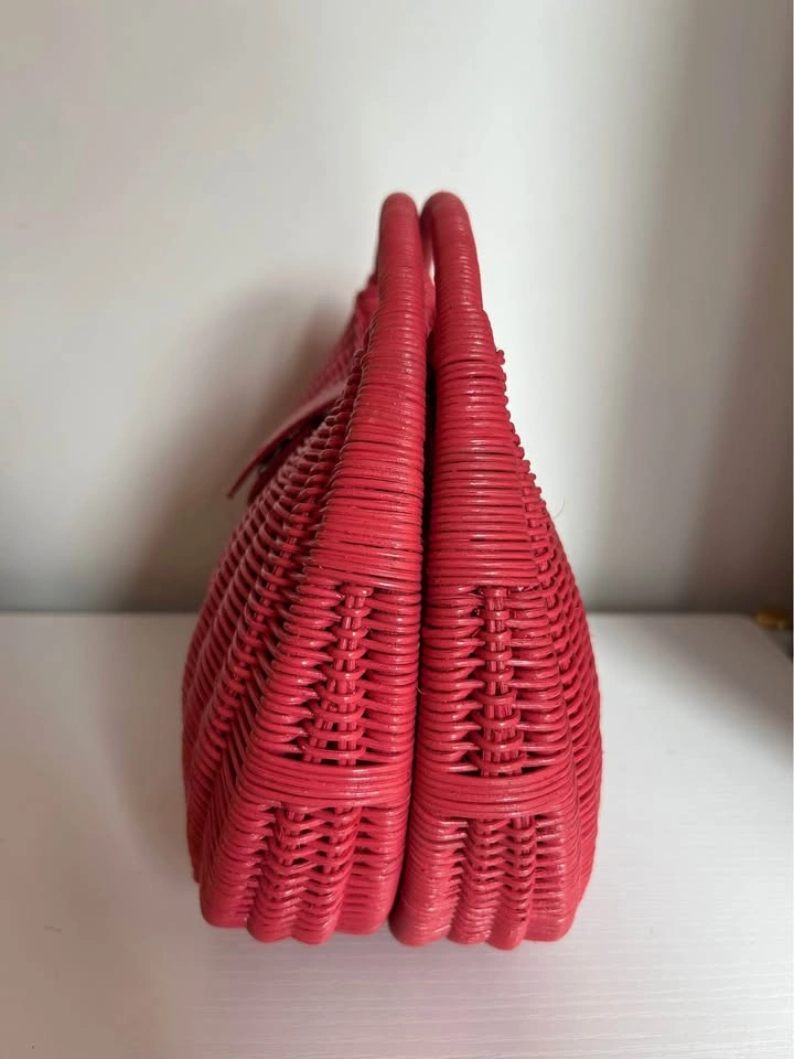 Hot Pink Woven Top Handle Basket Bag - photo 3