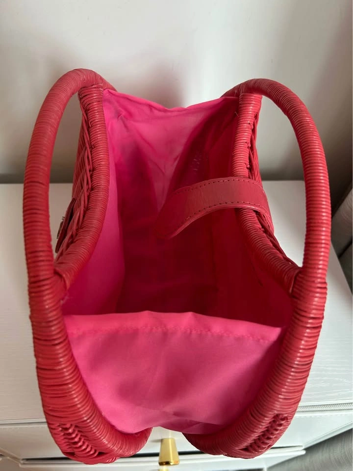 Hot Pink Woven Top Handle Basket Bag - photo 4
