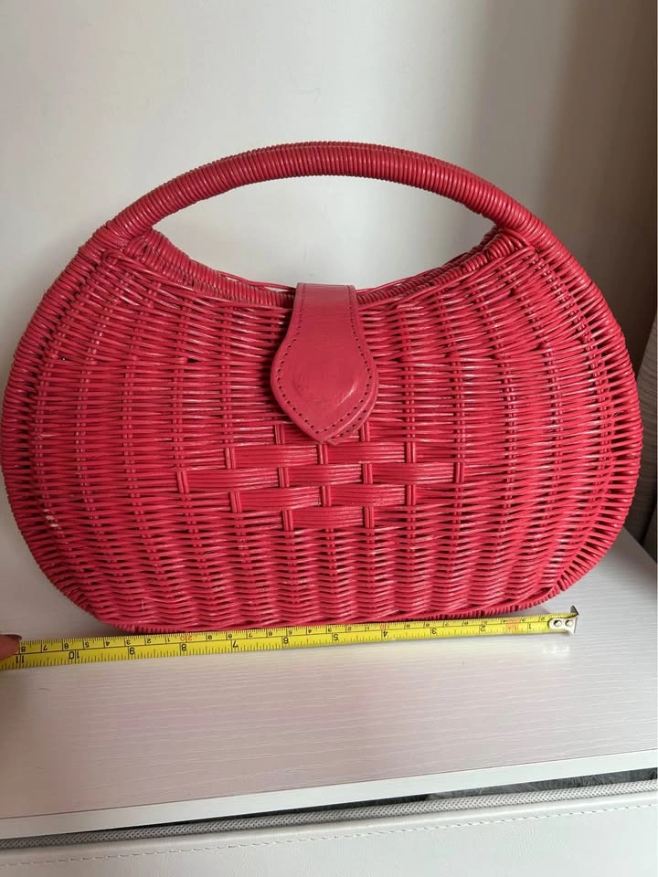 Hot Pink Woven Top Handle Basket Bag - photo 5