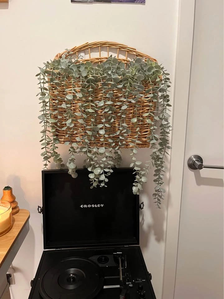 Wicker Hanging Basket with Faux Eucalyptus Plant - photo 2