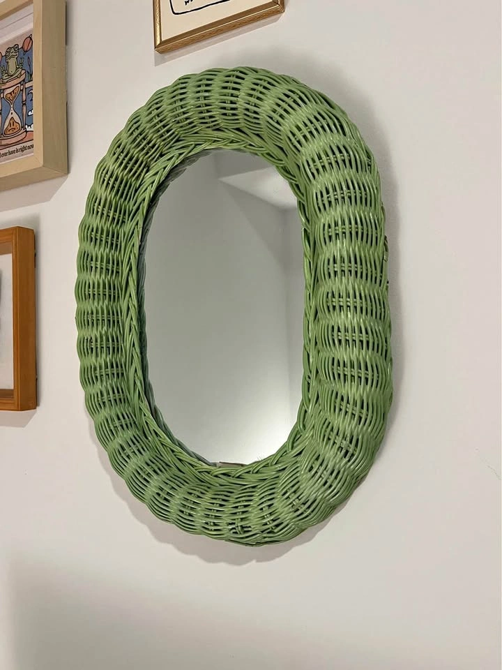 Cute Green Wicker Oval Mirror