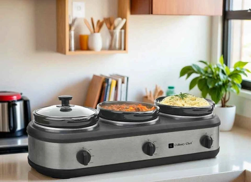 3-Station Slow Cooker & Food Warmer by Culinary Chef