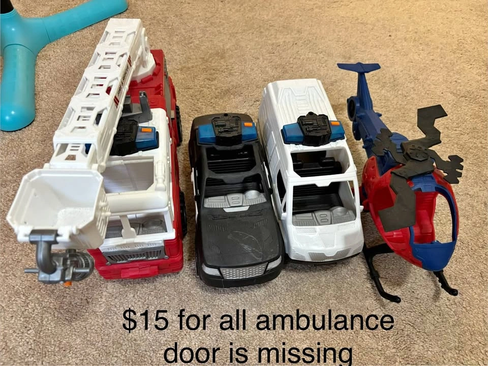 Rescue vehicles fire truck ambulance police car helicopter