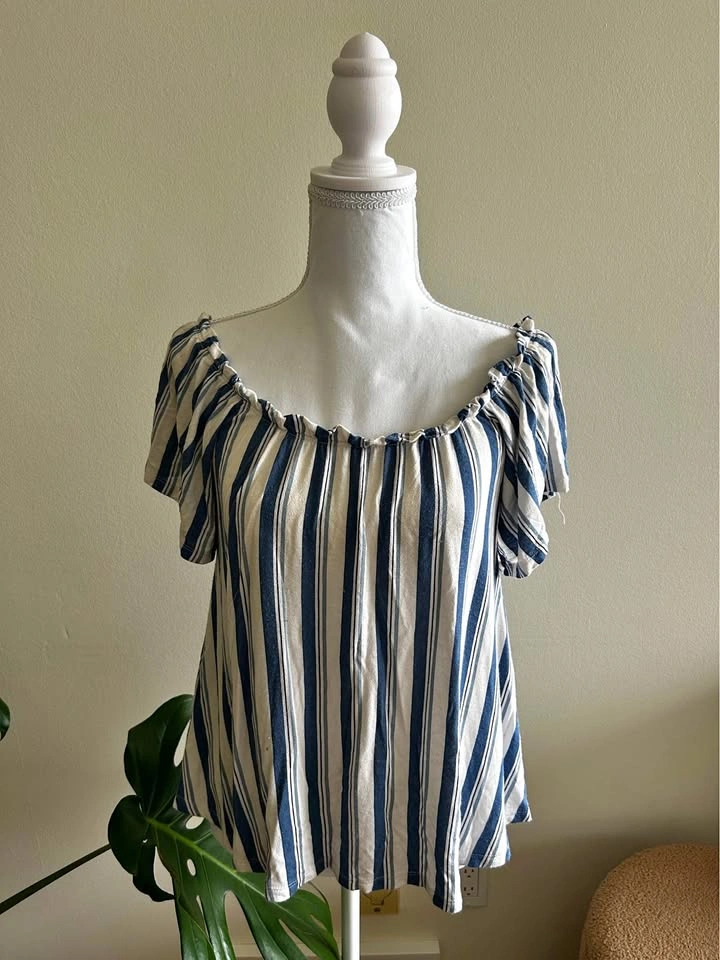 Off the shoulder striped shirt