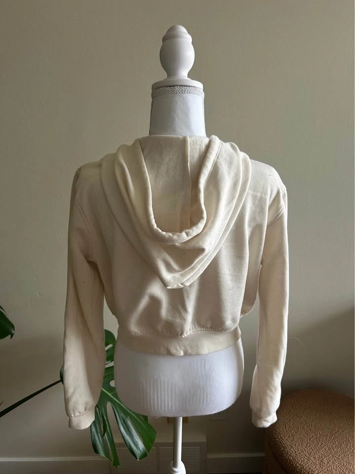 Cropped cream zip up hoodie - photo 2