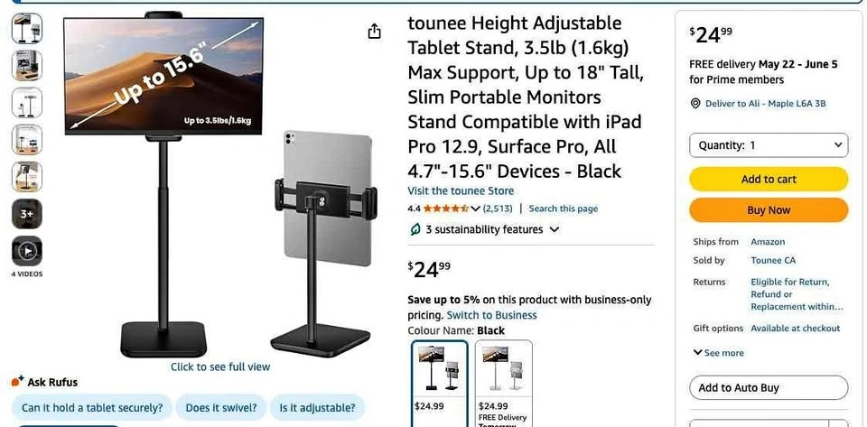 Tounee Adjustable Tablet/Monitor Stand