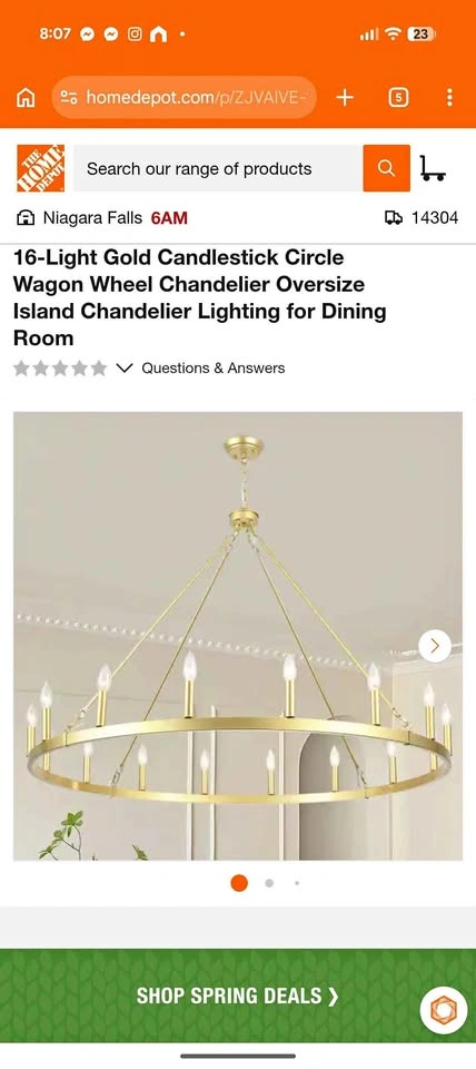 16-Light Gold Wagon Wheel Chandelier New in Box