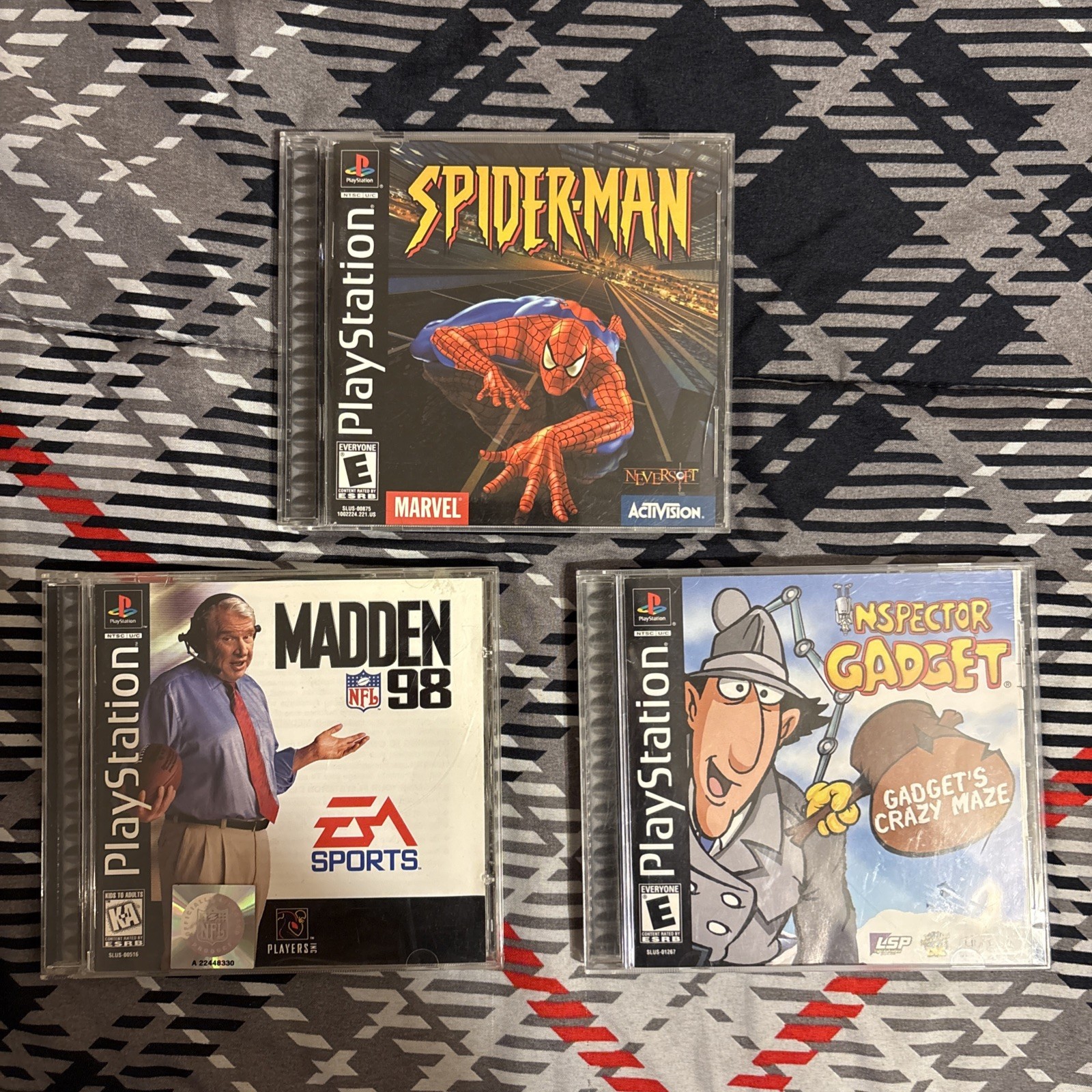 Lot Of 3 PS1 Games Spider-Man, Madden 98, & Inspector Gadget