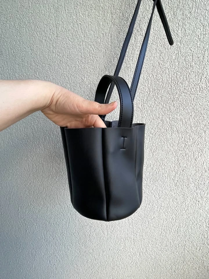Black Mini Bucket Bag Crossbody Adjustable Strap