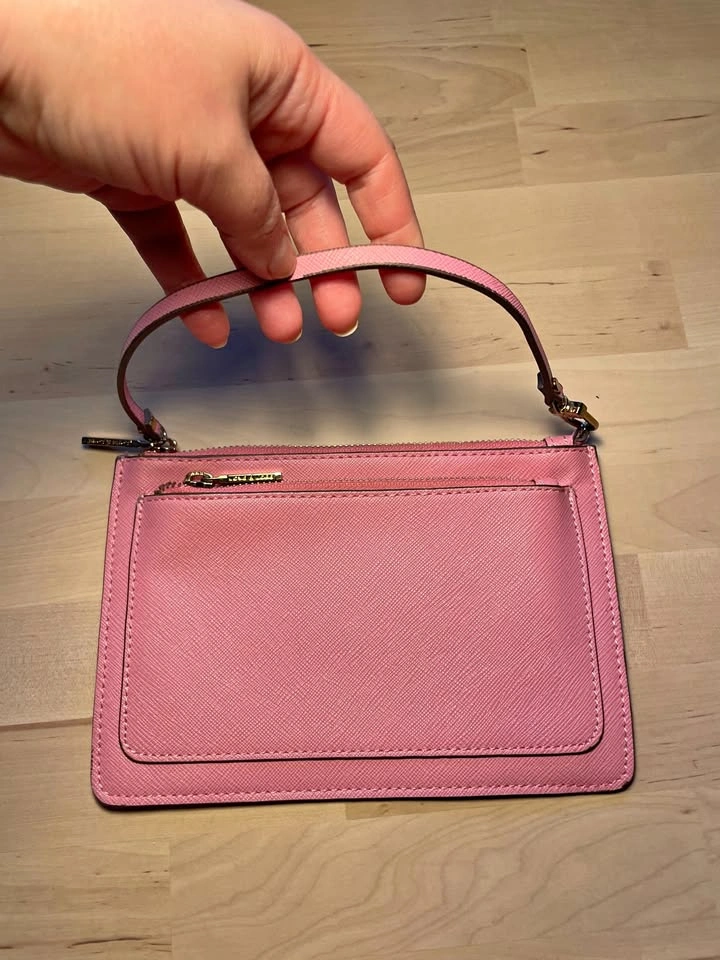 Love & Lore Pink Saffiano Wristlet Pouch Gold Hardware