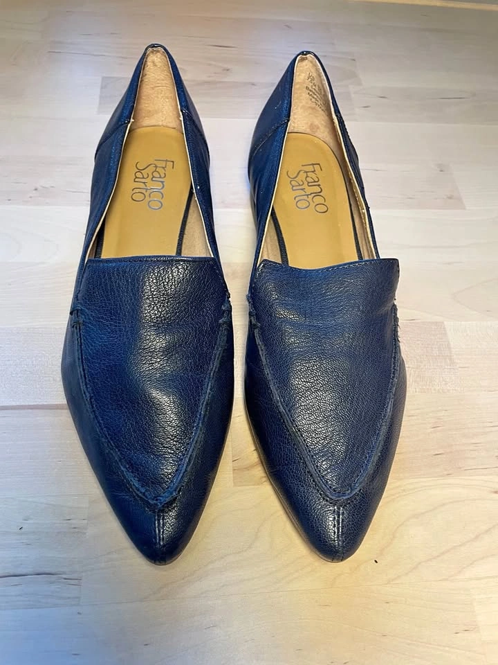 Franco Sarto Navy Blue Leather Pointed Toe Flats - US 7.5