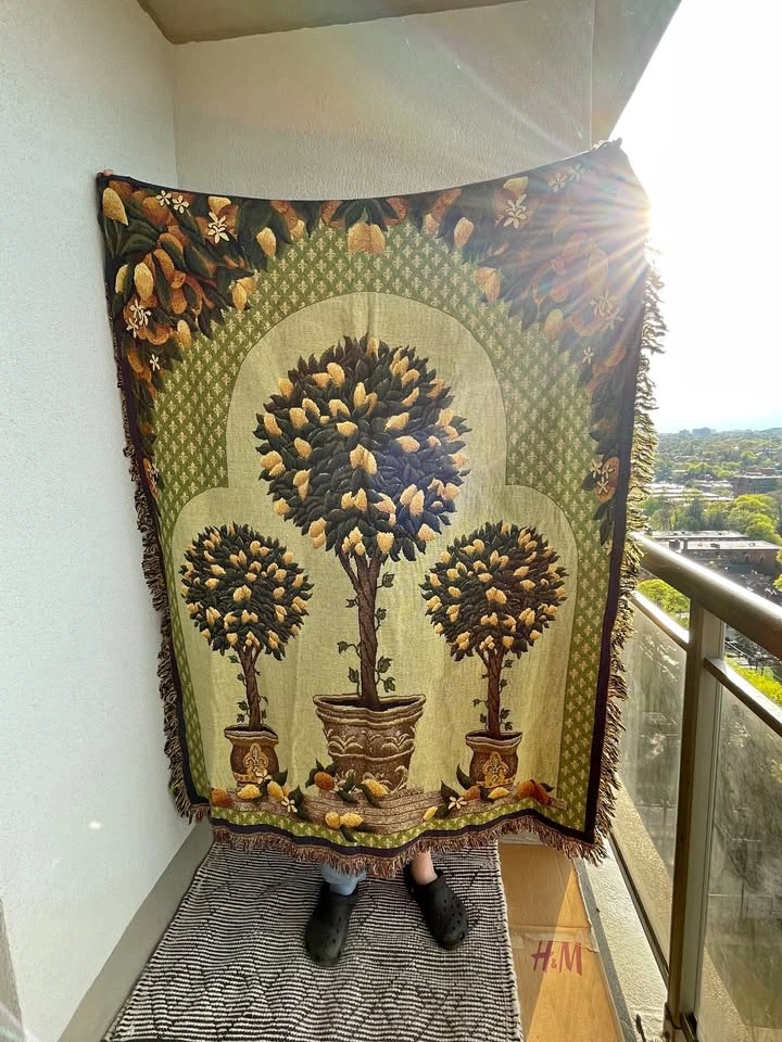 Cotton Vintage Woven Lemon Tree Tapestry Throw Blanket | Tuscan