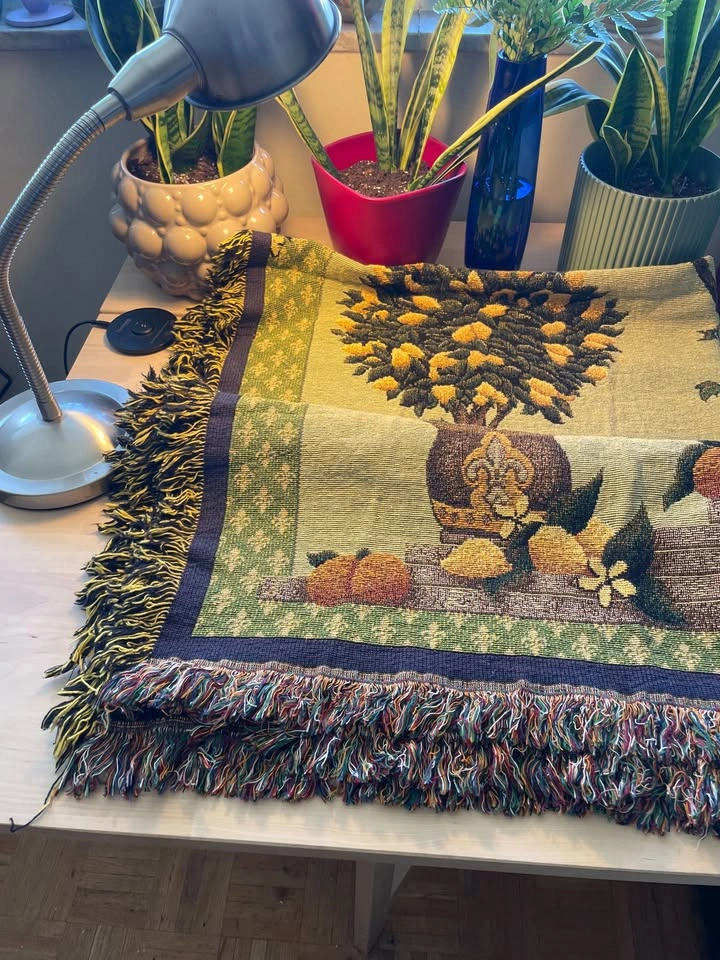 Cotton Vintage Woven Lemon Tree Tapestry Throw Blanket | Tuscan - photo 3