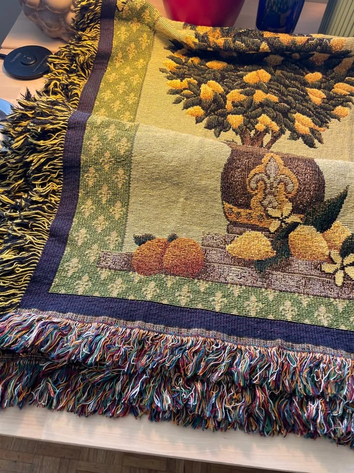 Cotton Vintage Woven Lemon Tree Tapestry Throw Blanket | Tuscan - photo 4