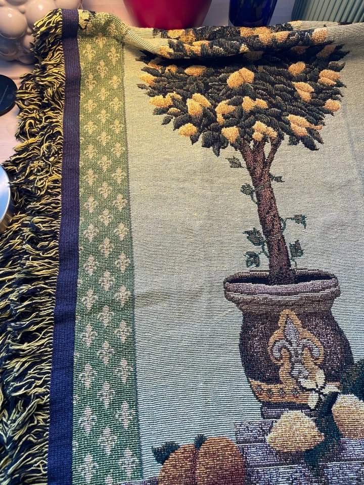 Cotton Vintage Woven Lemon Tree Tapestry Throw Blanket | Tuscan - photo 5
