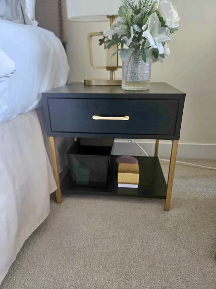 Black Drawer Nightstands with Gold Hardware (Set of 2)