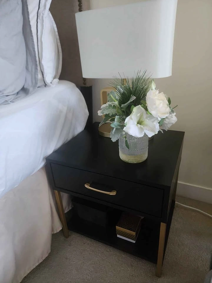 Black Drawer Nightstands with Gold Hardware (Set of 2) - photo 2