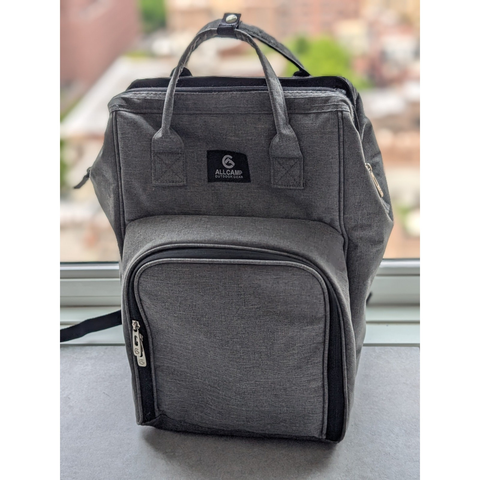 AllCamp Picnic Backpack Set Gray Cooler w Plates Glasses Utensil