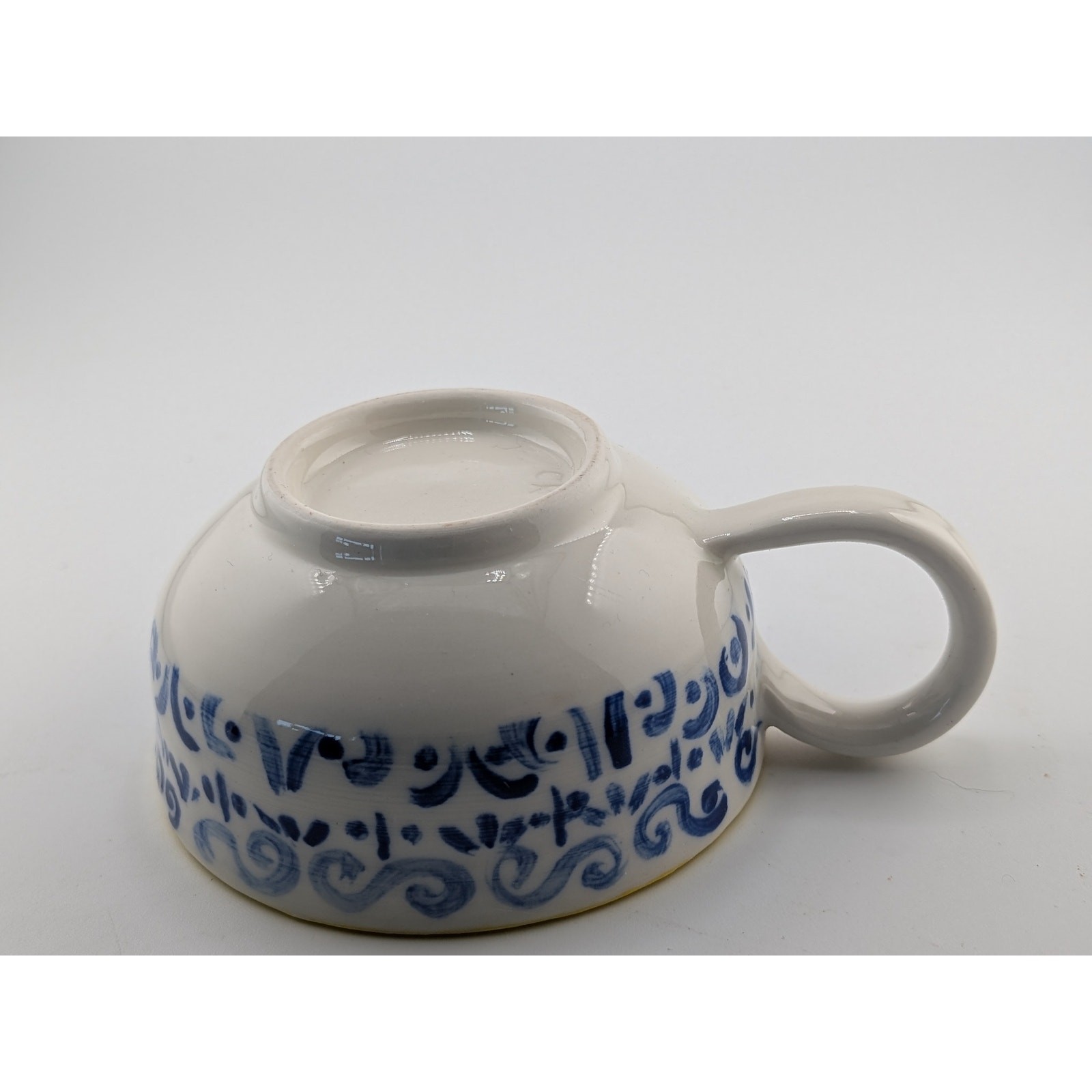 Hand Painted Blue White Ceramic Coffee Cup Yellow Rim Mug - photo 2