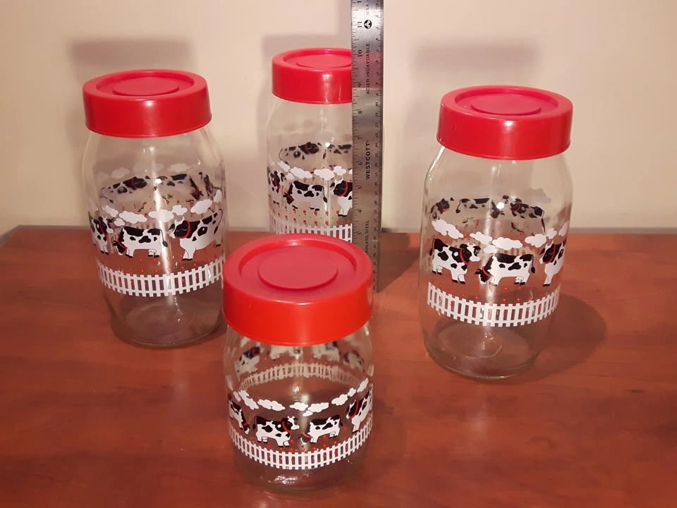 Cow Pattern Glass Cannisters