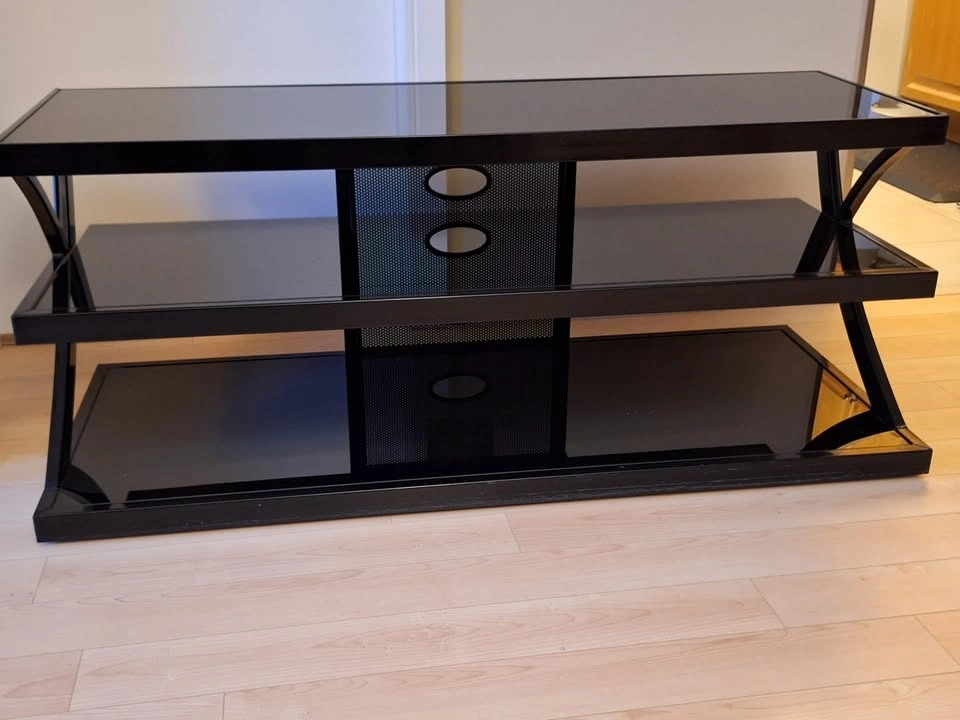 Black Steel TV Stand with Tempered Glass - photo 2