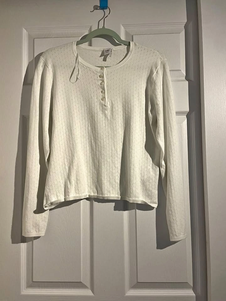 TWIK Simons White Knit Viscose Long Sleeve Top, Size XL