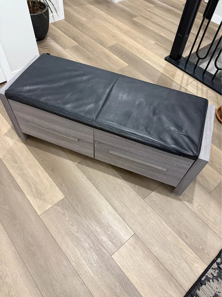 Gray storage bench with drawers and black cushion - photo 4