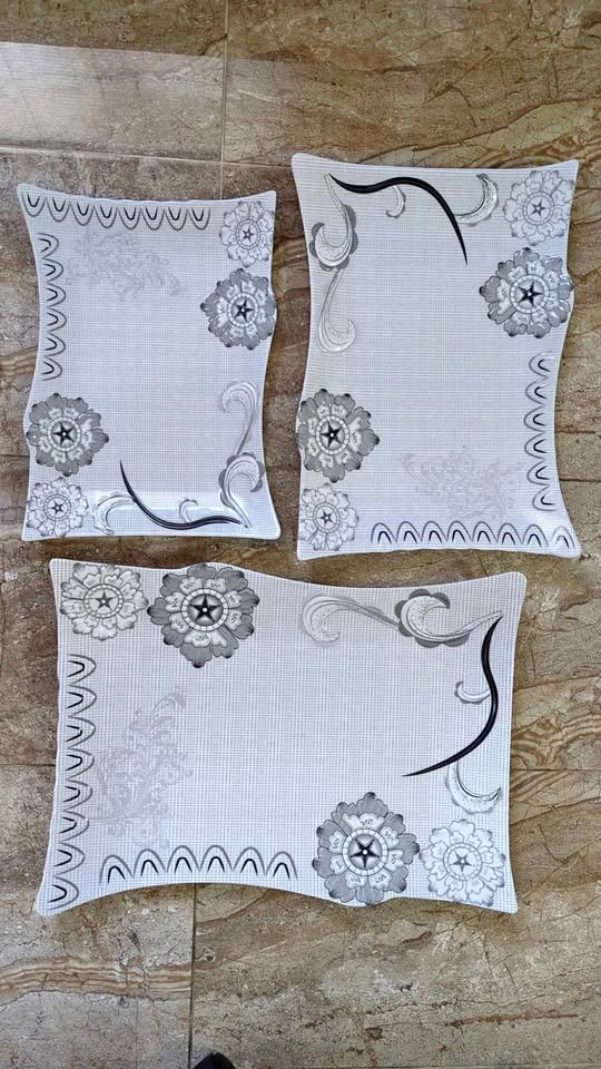 Modern 3 Piece Trays Set - Floral Grey & White