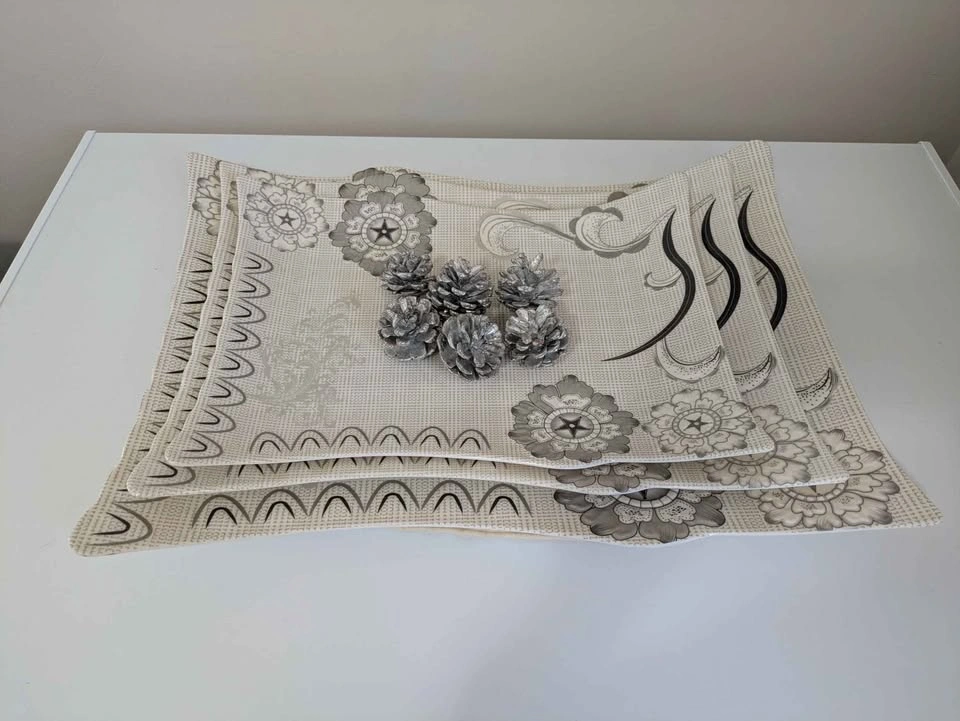 Modern 3 Piece Trays Set - Floral Grey & White - photo 2