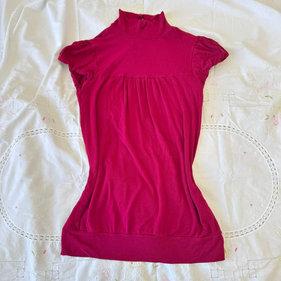 Y2k Red Mock Neck Puff Sleeve Top (Size S)
