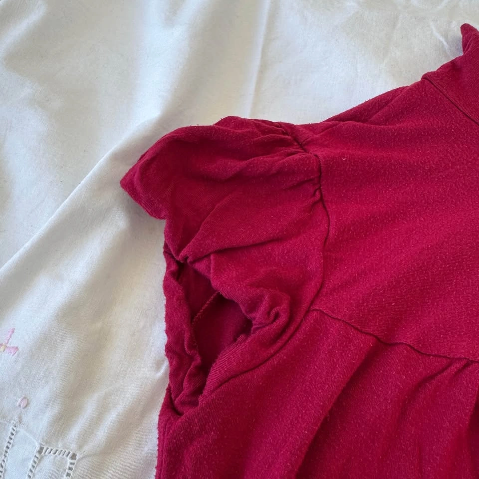 Y2k Red Mock Neck Puff Sleeve Top (Size S) - photo 3