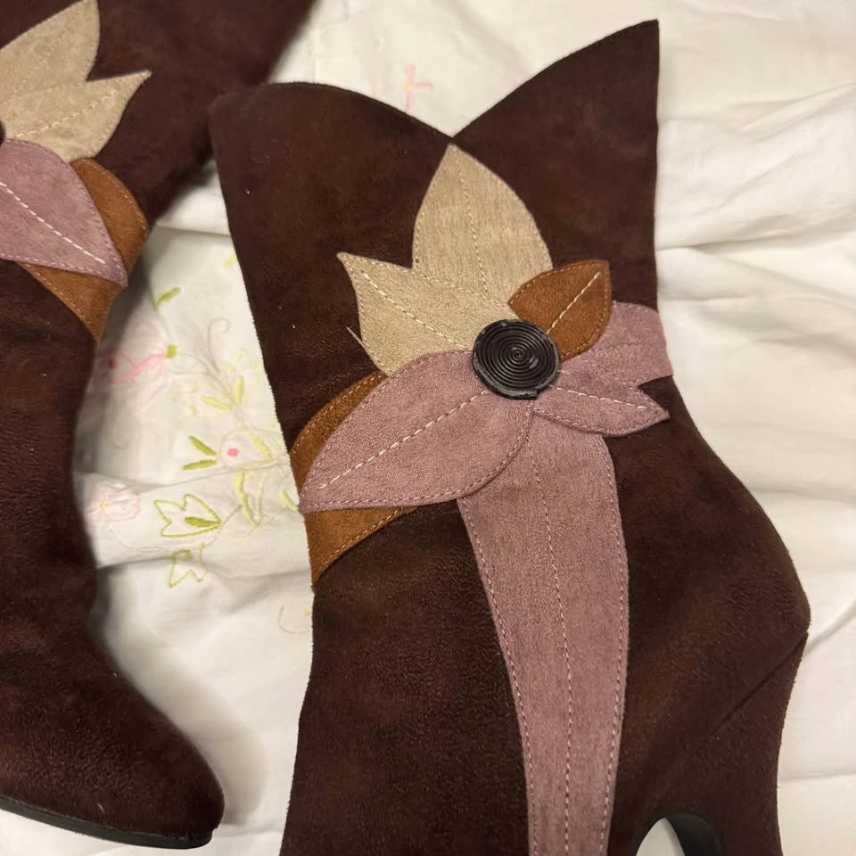 y2k vintage brown patchwork heel boots US6 - photo 2
