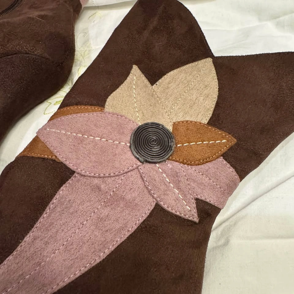 y2k vintage brown patchwork heel boots US6 - photo 5