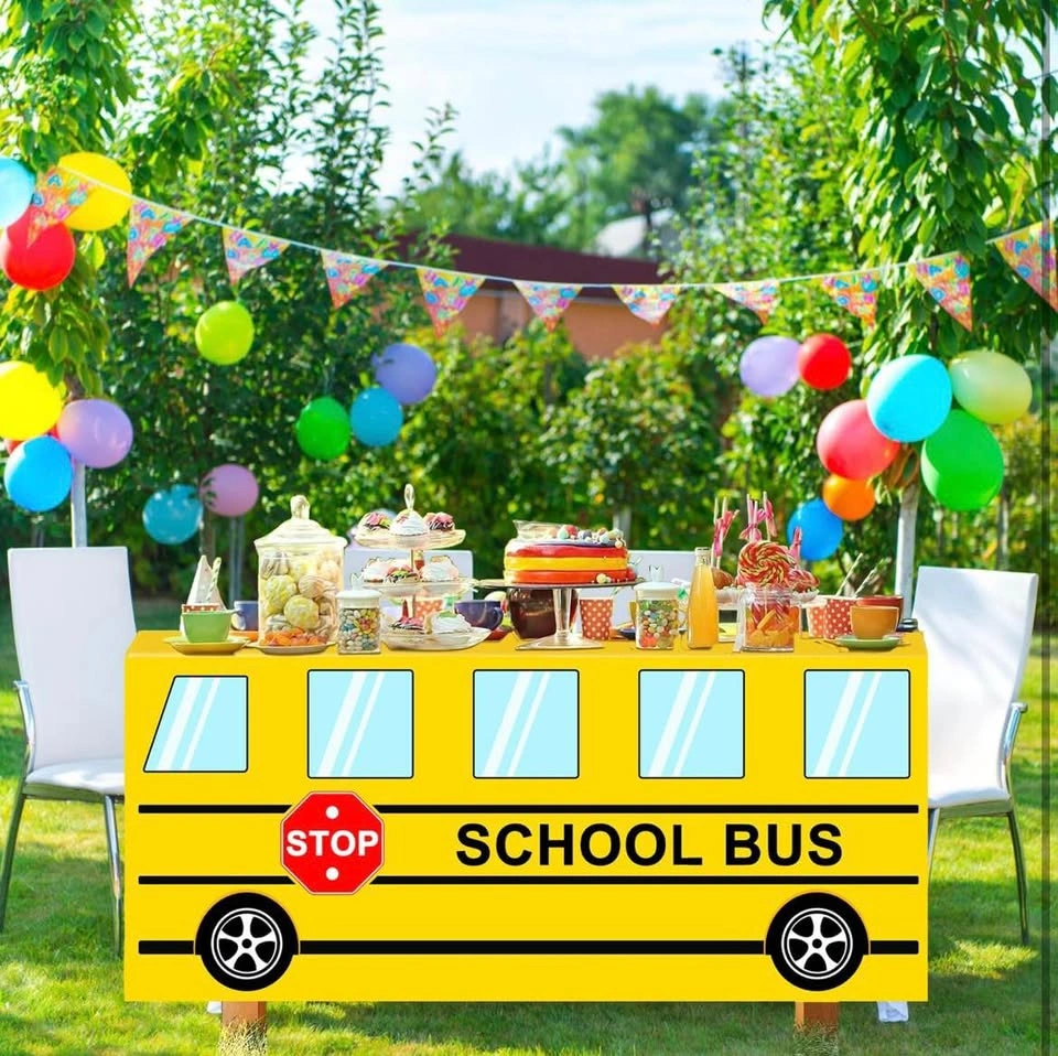 New 6 FT School Bus Tablecloth Back to School Table Cloth Decor - photo 3