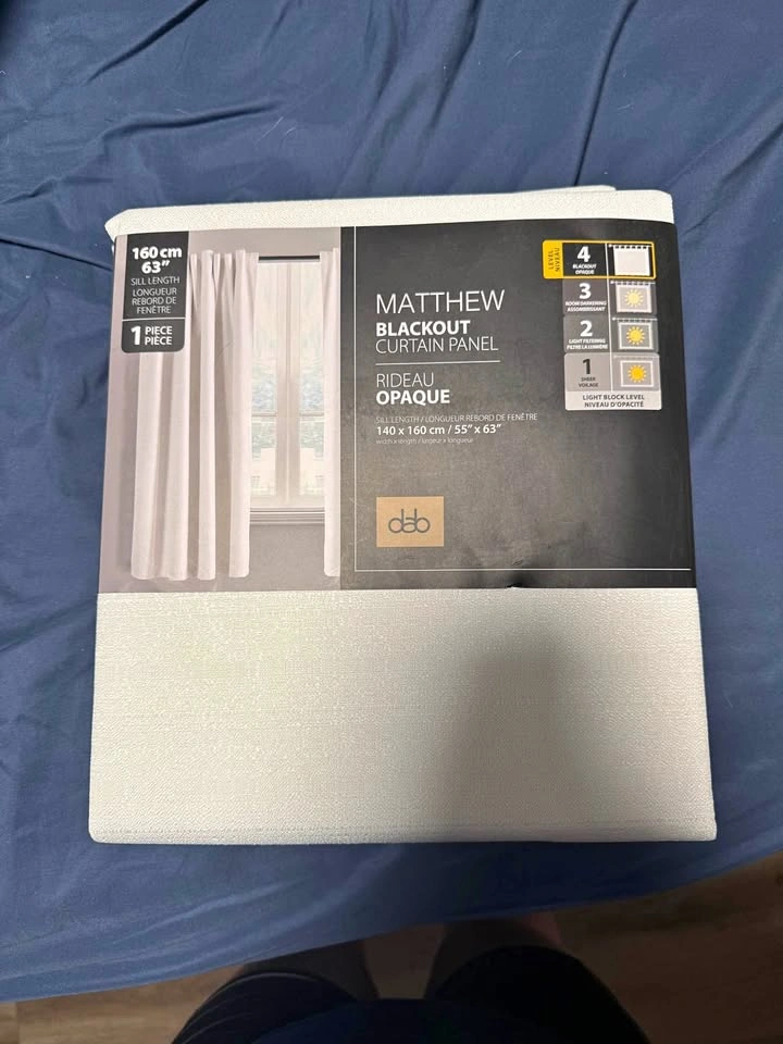 ddb Matthew White Blackout Curtain Panel 55x63 inches