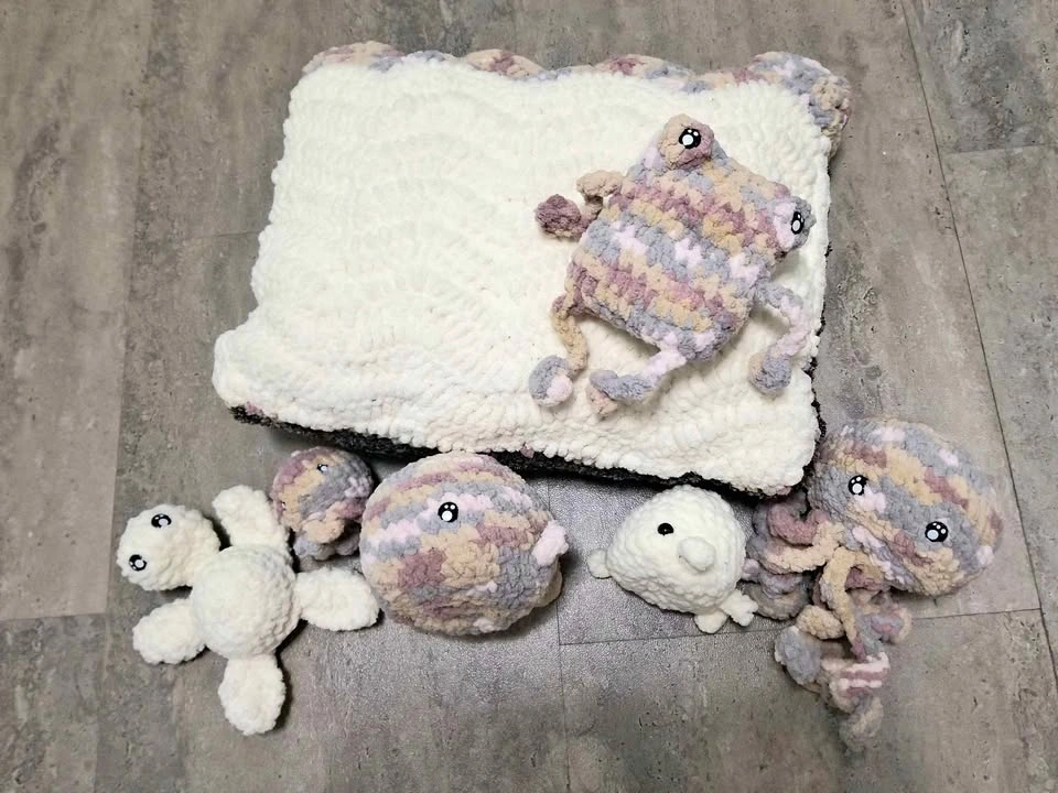 Crochet Plush & Weighted Pillow Set