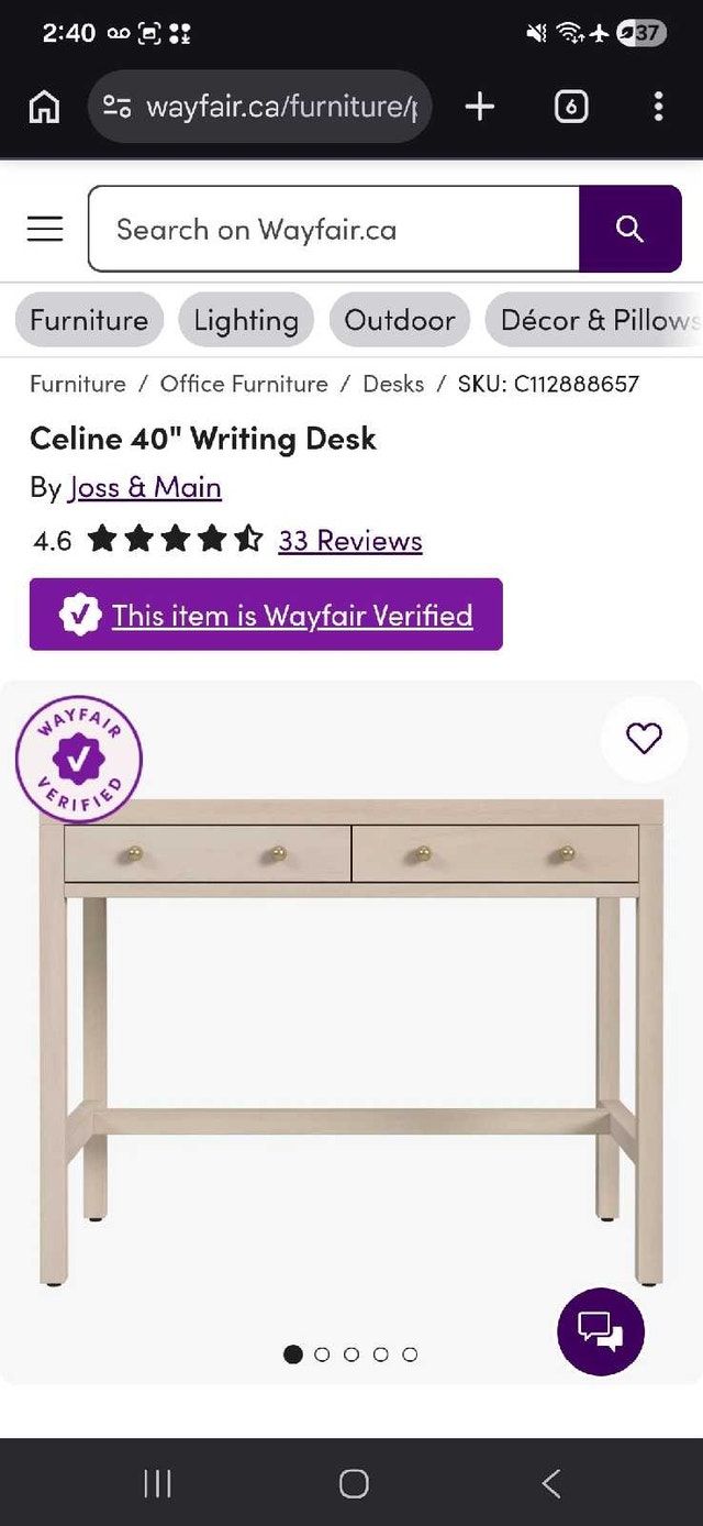 Celine 40” Writing Desk – Antique Taupe
