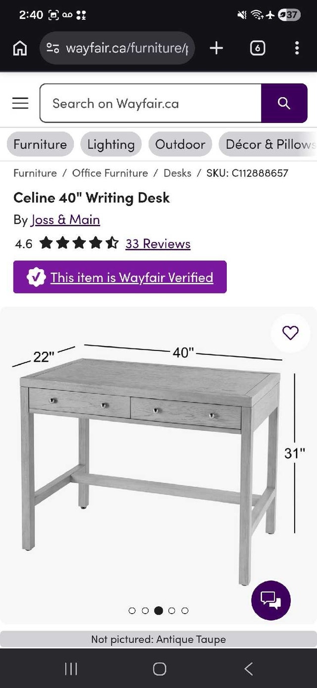 Celine 40” Writing Desk – Antique Taupe - photo 4