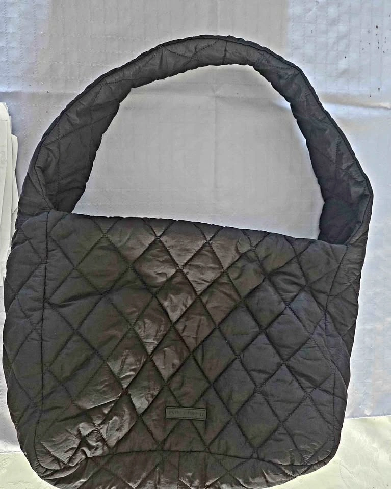 Poppy & Peonies Black Quilted Shoulder Bag