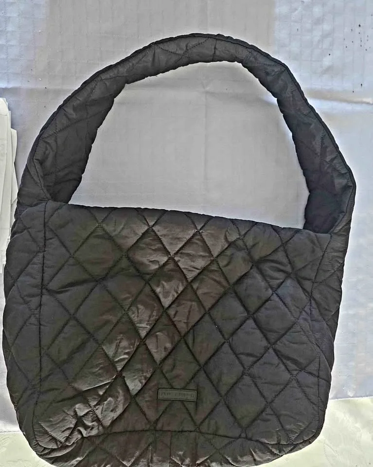 Poppy & Peonies Black Quilted Shoulder Bag