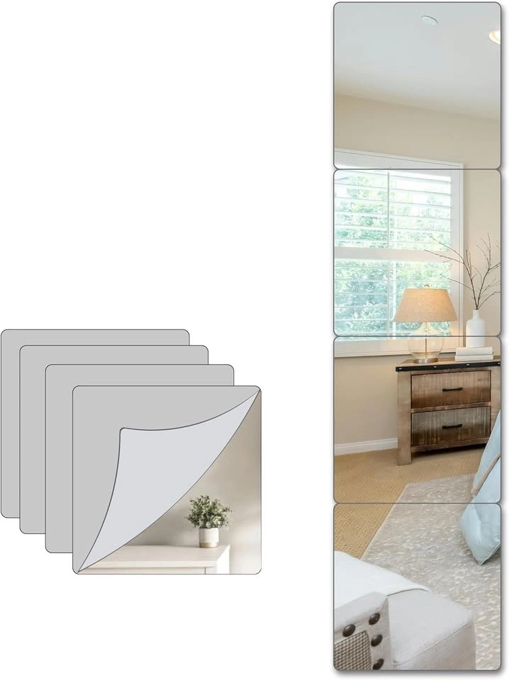 4 Shatterproof Stick-on Mirror Tiles - $15