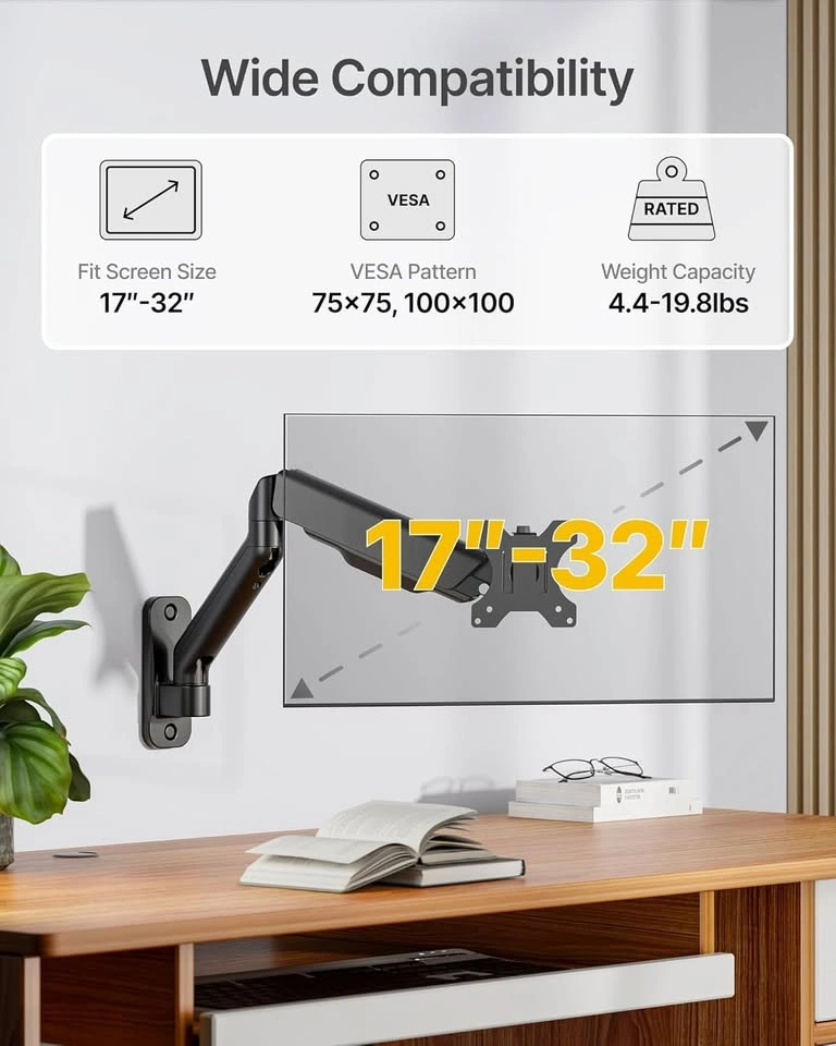 NEW Single Monitor Full Motion VESA Wall Mount - Black - photo 2