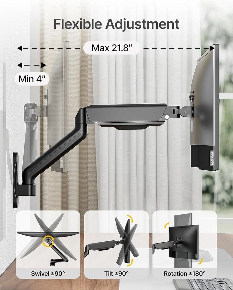 NEW Single Monitor Full Motion VESA Wall Mount - Black - photo 3