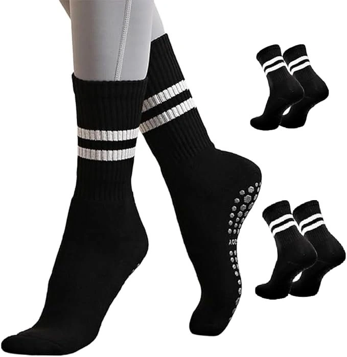 5 Pairs Womens Pilates Yoga Non-Slip Socks w Grips - Black - $10