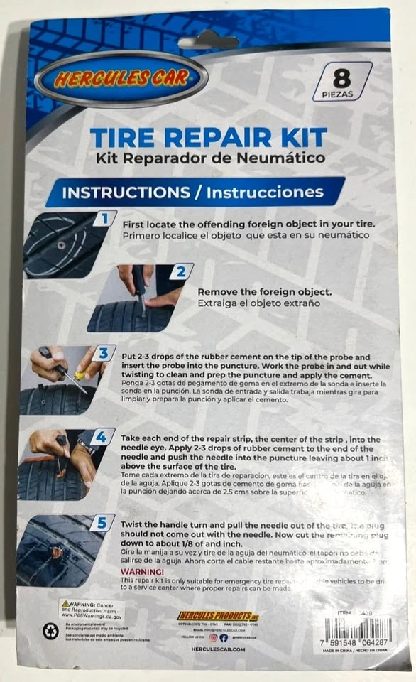 BRAND NEW Complete 8 Piece Tire Plug Repair Kit for Tubeless Tir - photo 2