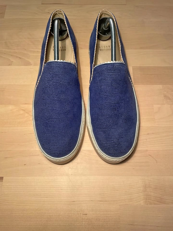 Stuart Weitzman Slip-On Sneakers - Blue Suede, Size 8