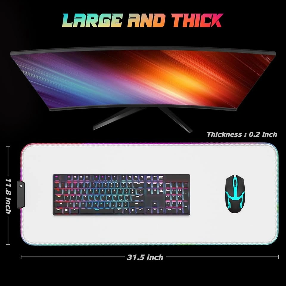 NEW RGB LED Gaming Mouse Pad - Full XL Desk - 32" x 12" - White - photo 2